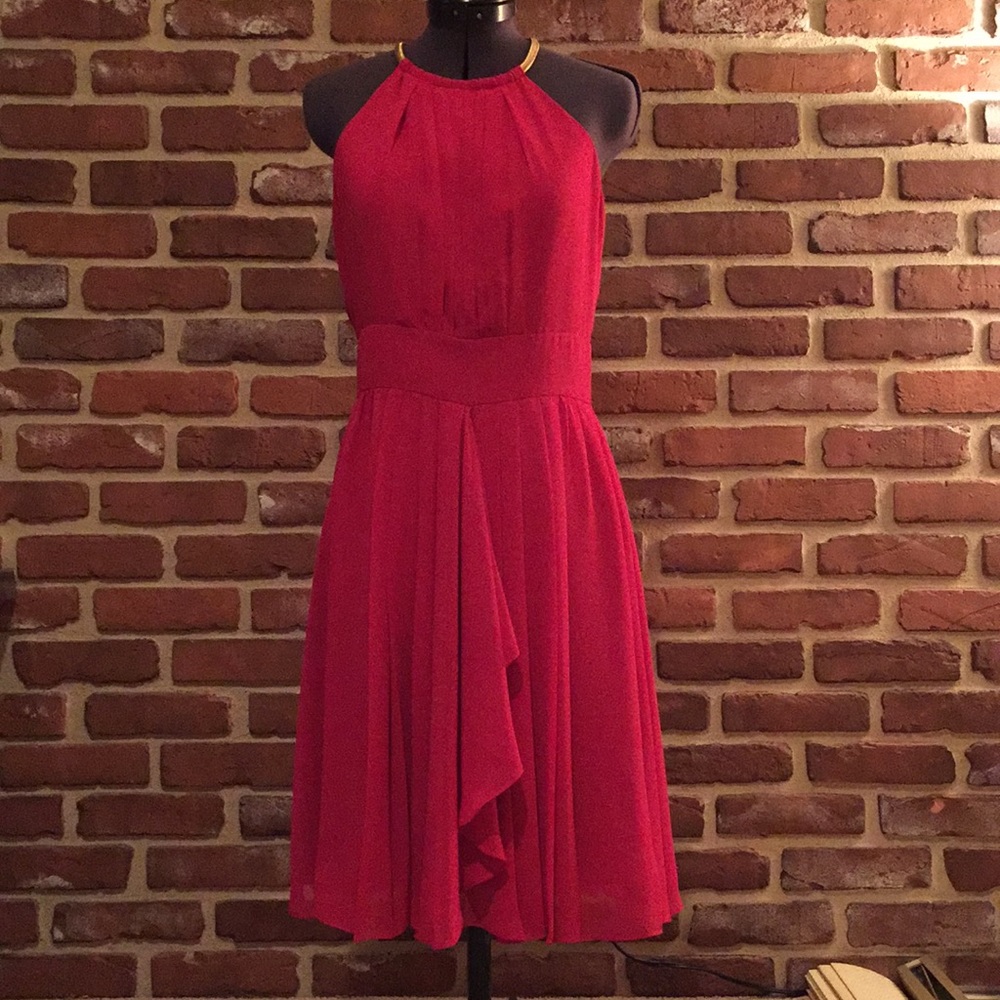 Eliza J pleated chiffon fit and flare dress